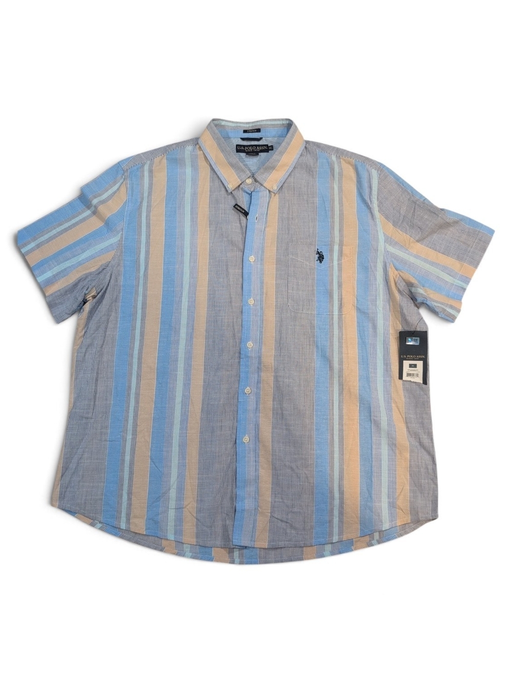 U.S. Polo Assn. Men’s Short Sleeve Button-Down Shirt - Light Blue/Tan/Gray